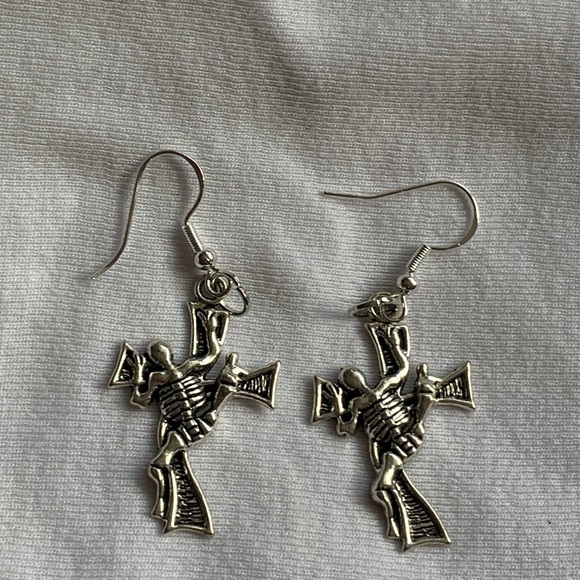 Artisan Skeleton cross earrings sterling silver hooks Halloween - Picture 2 of 9